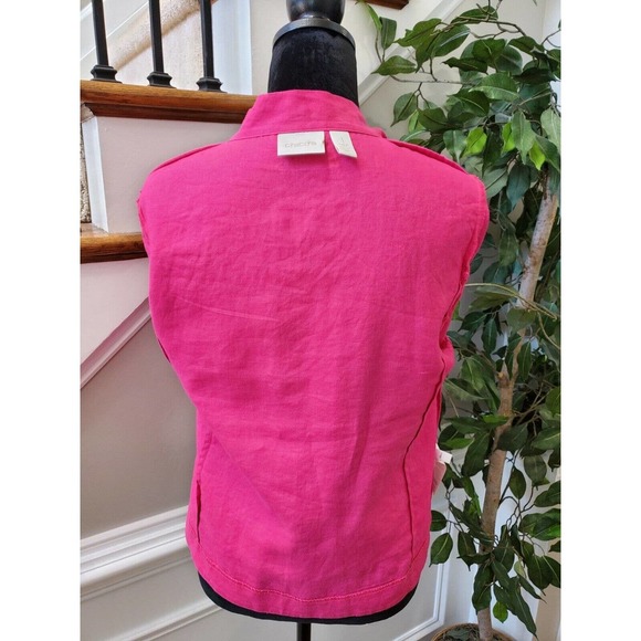 Chico's Women's Solid Pink 100% Linen Long Sleeve Casual Jacket Blazer Size 1 - Picture 7 of 12